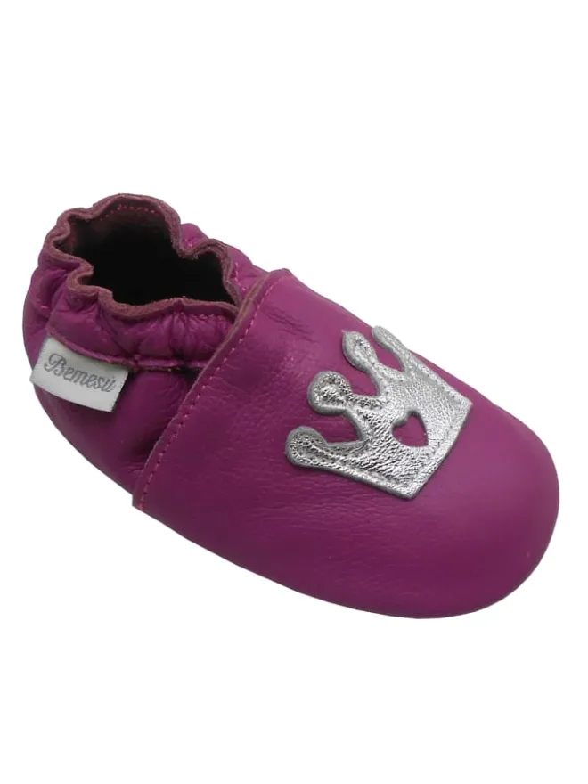 Bemesu Krabbelschuhe^Lila Baby-Leder-Laufschuhe, komfortabel mit rutschfester Sohle - Kronenmuster