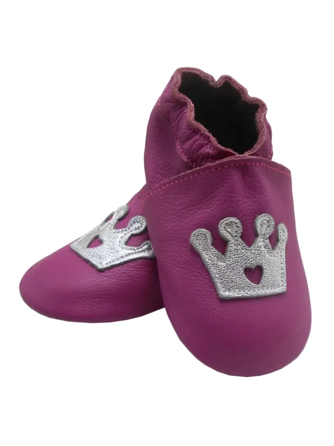 Bemesu Krabbelschuhe^Lila Baby-Leder-Laufschuhe, komfortabel mit rutschfester Sohle - Kronenmuster