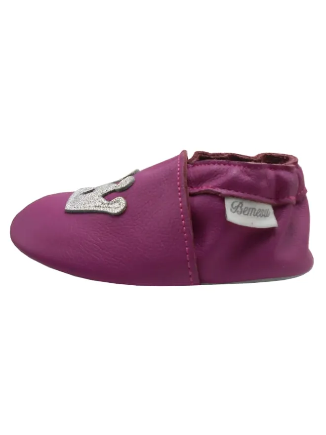 Bemesu Krabbelschuhe^Lila Baby-Leder-Laufschuhe, komfortabel mit rutschfester Sohle - Kronenmuster