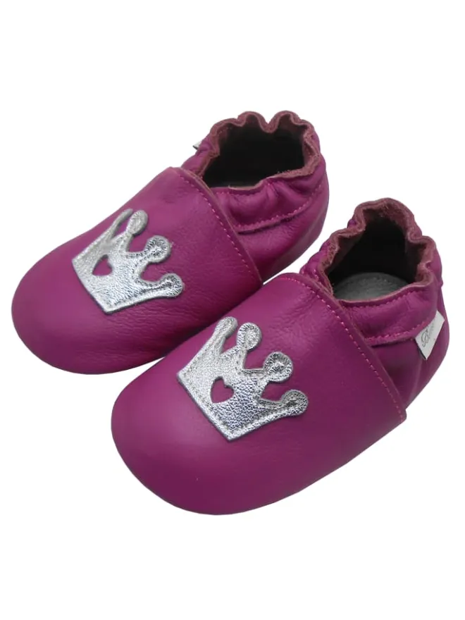 Bemesu Krabbelschuhe^Lila Baby-Leder-Laufschuhe, komfortabel mit rutschfester Sohle - Kronenmuster