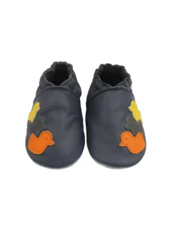 Bemesu Krabbelschuhe^Nachtblaue Baby-Leder-Laufschuhe, mit rutschfester Sohle - Entenmuster
