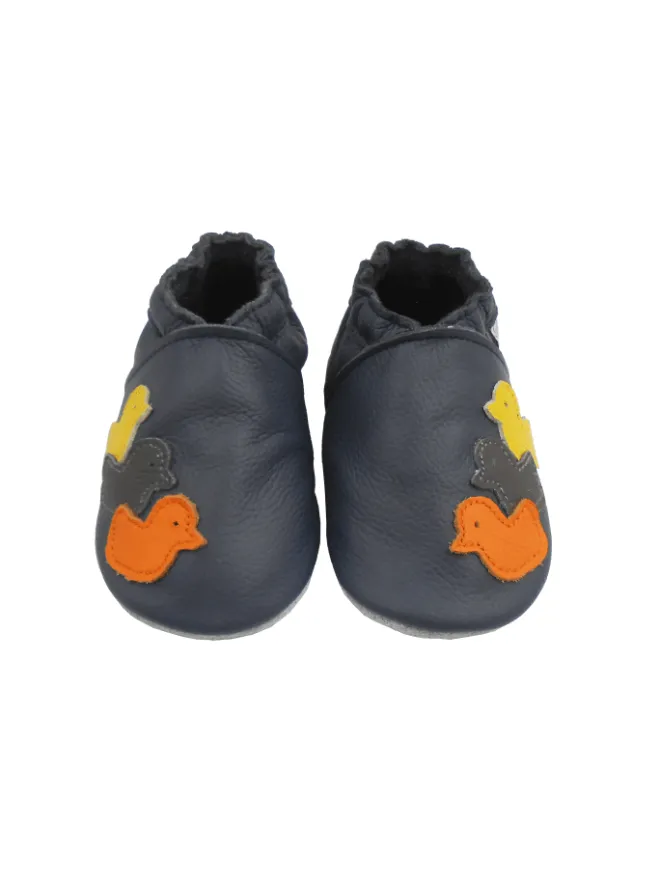 Bemesu Krabbelschuhe^Nachtblaue Baby-Leder-Laufschuhe, mit rutschfester Sohle - Entenmuster