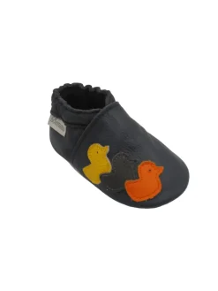 Bemesu Krabbelschuhe^Nachtblaue Baby-Leder-Laufschuhe, mit rutschfester Sohle - Entenmuster