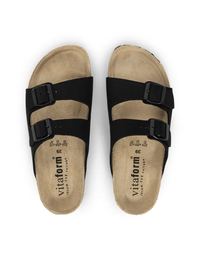 Nubukleder Pantoletten in nero>VITAFORM Discount