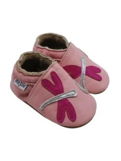 Mejale Krabbelschuhe^Rosa Baby-Laufanfänger aus echtem Leder, rutschfeste Sohlen – Libellen-Design