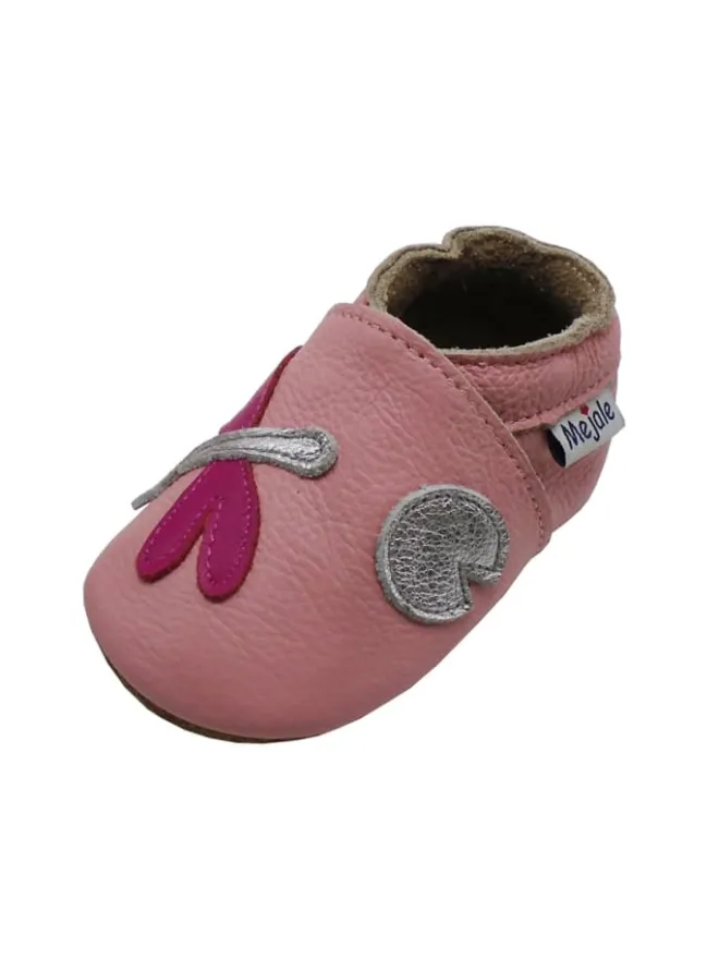 Mejale Krabbelschuhe^Rosa Baby-Laufanfänger aus echtem Leder, rutschfeste Sohlen – Libellen-Design