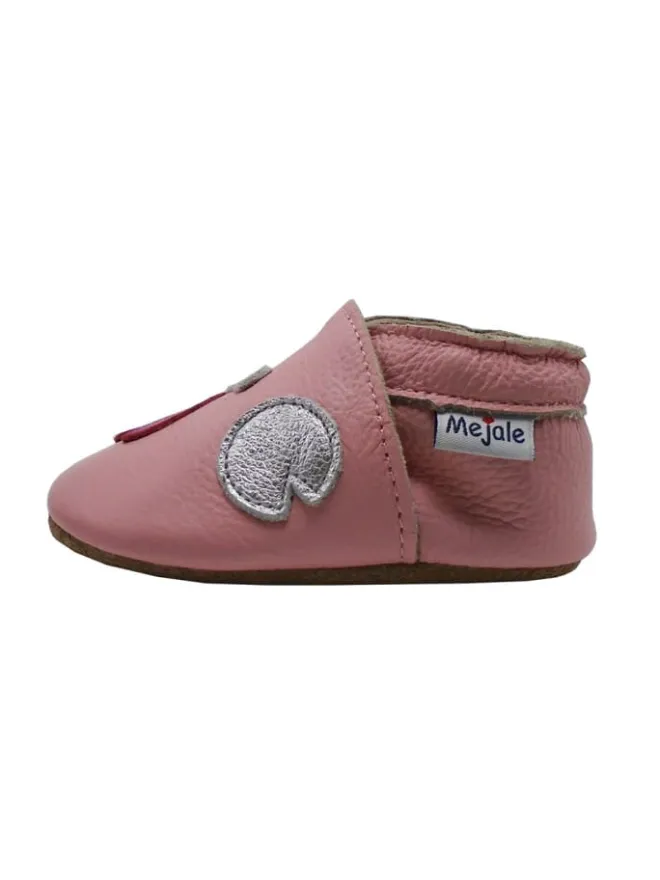 Mejale Krabbelschuhe^Rosa Baby-Laufanfänger aus echtem Leder, rutschfeste Sohlen – Libellen-Design
