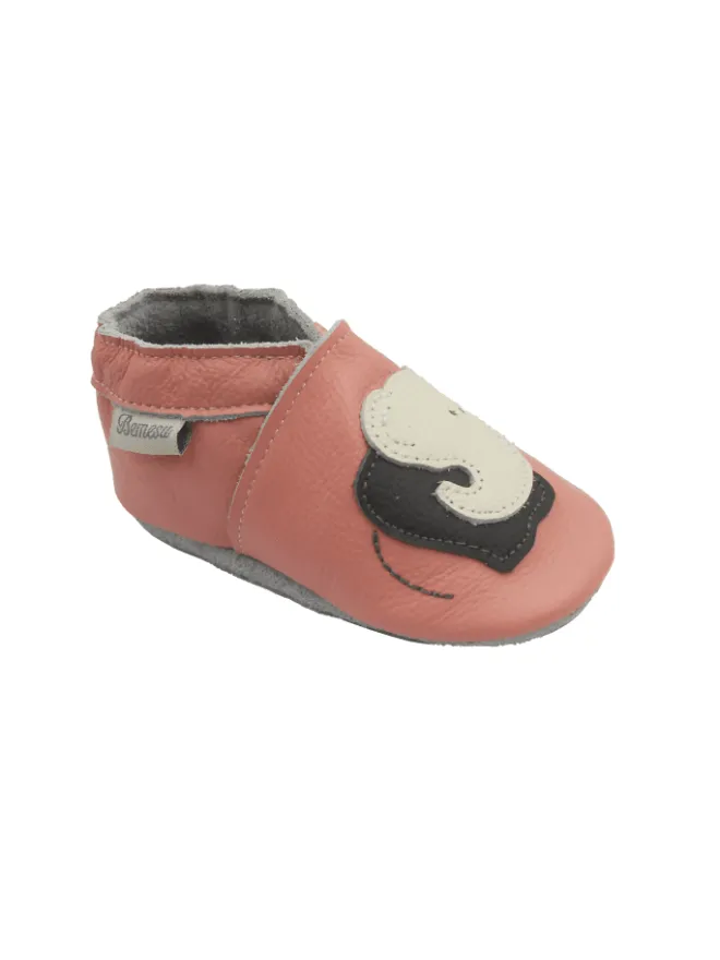 Rosa Baby-Leder-Laufschuhe, komfortabel mit rutschfester Sohle - Elefantenmotiv>Bemesu Outlet