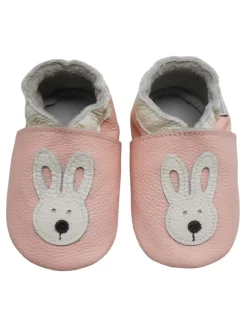Rosa Baby-Leder-Laufschuhe, komfortabel mit rutschfester Sohle - mit Hasenmotiv>Bemesu Discount