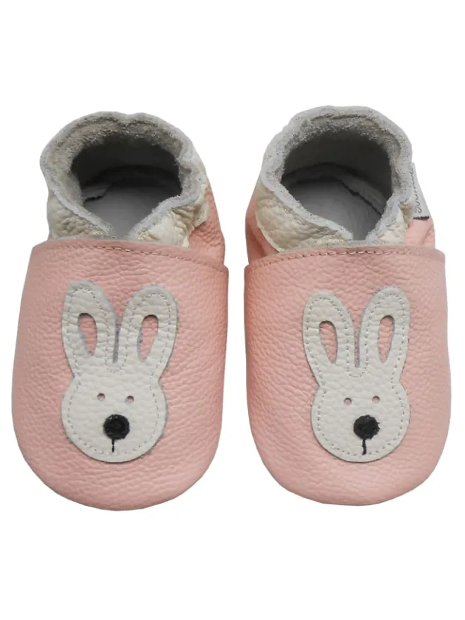 Rosa Baby-Leder-Laufschuhe, komfortabel mit rutschfester Sohle - mit Hasenmotiv>Bemesu Discount