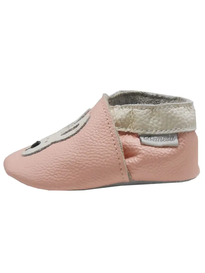 Rosa Baby-Leder-Laufschuhe, komfortabel mit rutschfester Sohle - mit Hasenmotiv>Bemesu Discount