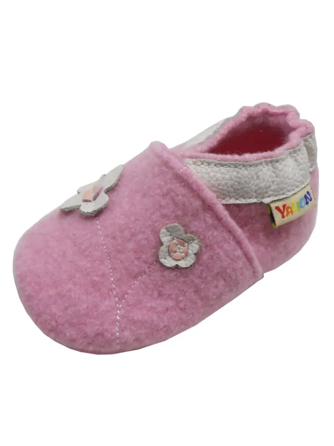 Yalion Krabbelschuhe^Rosa Woll-Krabbelschuhe “Little Flower”