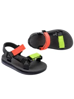 Sandalen in Schwarz/ Koralle/ Gelb><noscript><img width=