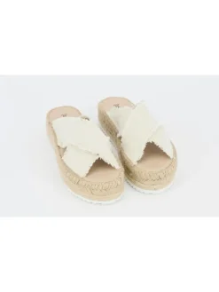 Sandalette mit Plateu Sohle Croisette Lin in Natur>Espadrij l'orginale New