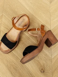 Sandaletten in Schwarz/ Hellbraun>Sixth Sens Outlet