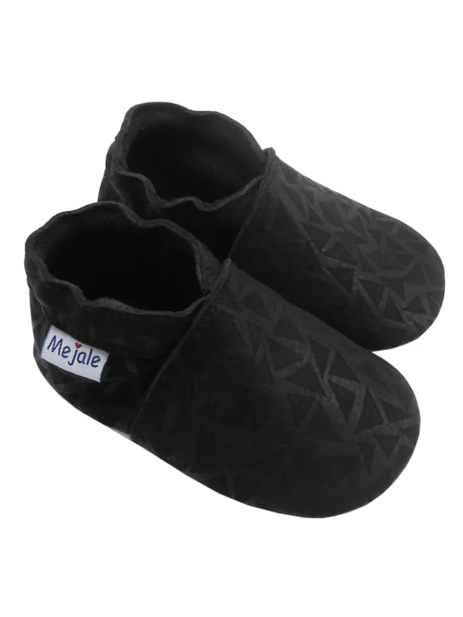 Yalion Krabbelschuhe^Schwarze Baby-Leder-Laufschuhe, mit rutschfester Sohle - mit Dreiecksmuster