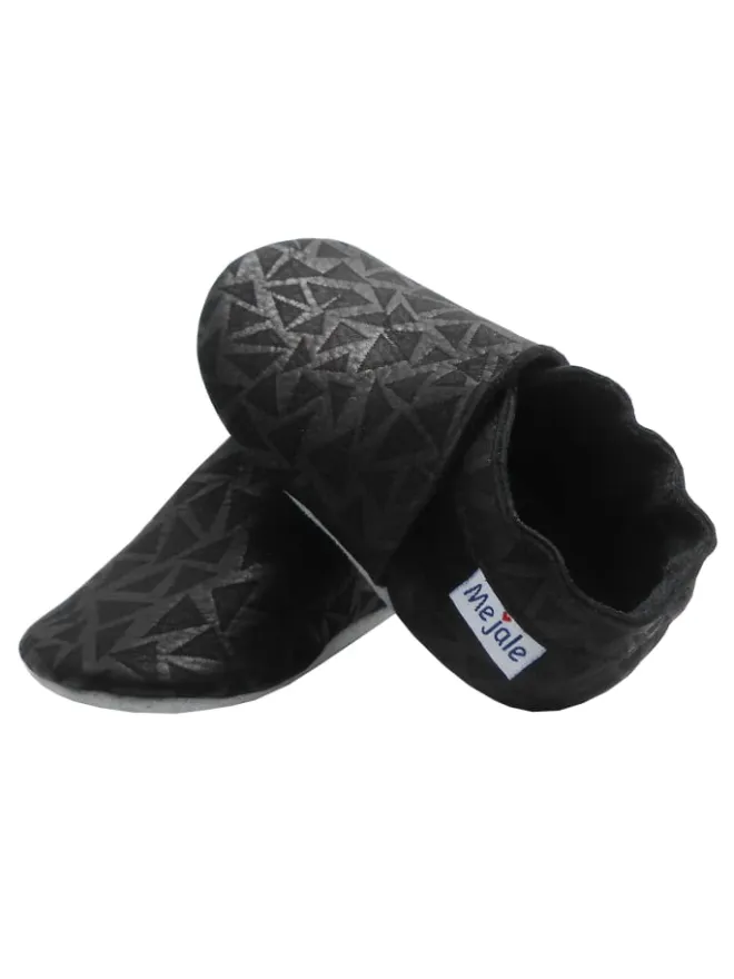 Yalion Krabbelschuhe^Schwarze Baby-Leder-Laufschuhe, mit rutschfester Sohle - mit Dreiecksmuster