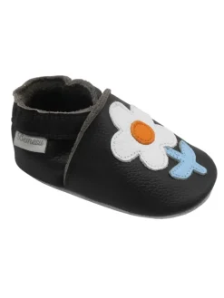 Schwarze Baby-Leder-Laufschuhe, komfortabel mit rutschfester Sohle - Blumenmotiv>Bemesu Outlet