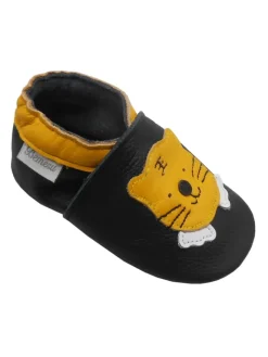 Schwarze Baby-Leder-Laufschuhe, komfortabel mit rutschfester Sohle - Tigermotiv>Bemesu