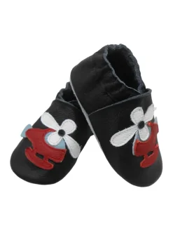 Bemesu Krabbelschuhe^Schwarze Baby-Leder-Laufschuhe, komfortabel mit rutschfester Sohle-Flugzeugmotiv