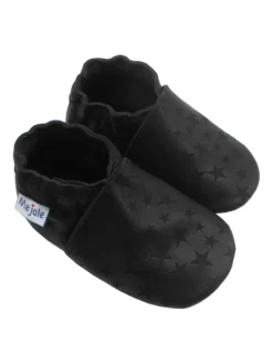 Schwarze Baby-Leder-Laufschuhe, komfortabel mit rutschfester Sohle-Sternenmuster>Mejale Online