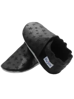 Schwarze Baby-Leder-Laufschuhe, komfortabel mit rutschfester Sohle-Sternenmuster><noscript><img width=