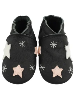 Schwarze Baby-Lederschuhe, rutschfeste Sohle mit Schneeflocken- und Sternmuster>Bemesu Clearance
