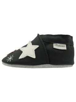 Schwarze Baby-Lederschuhe, rutschfeste Sohle mit Schneeflocken- und Sternmuster><noscript><img width=
