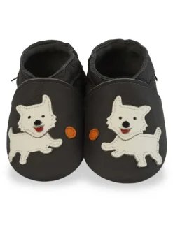 Schwarze Babyschuhe aus Leder für Kleinkinder, rutschfeste Sohlen - Welpenmuster>Mejale Sale