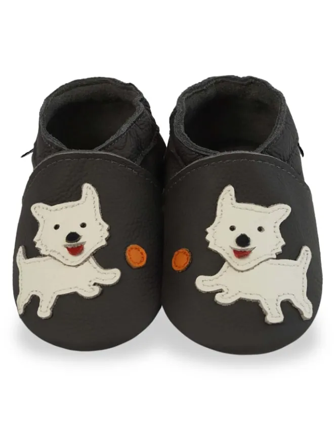 Schwarze Babyschuhe aus Leder für Kleinkinder, rutschfeste Sohlen - Welpenmuster>Mejale Sale