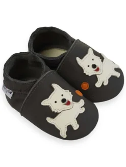 Schwarze Babyschuhe aus Leder für Kleinkinder, rutschfeste Sohlen - Welpenmuster>Mejale Sale