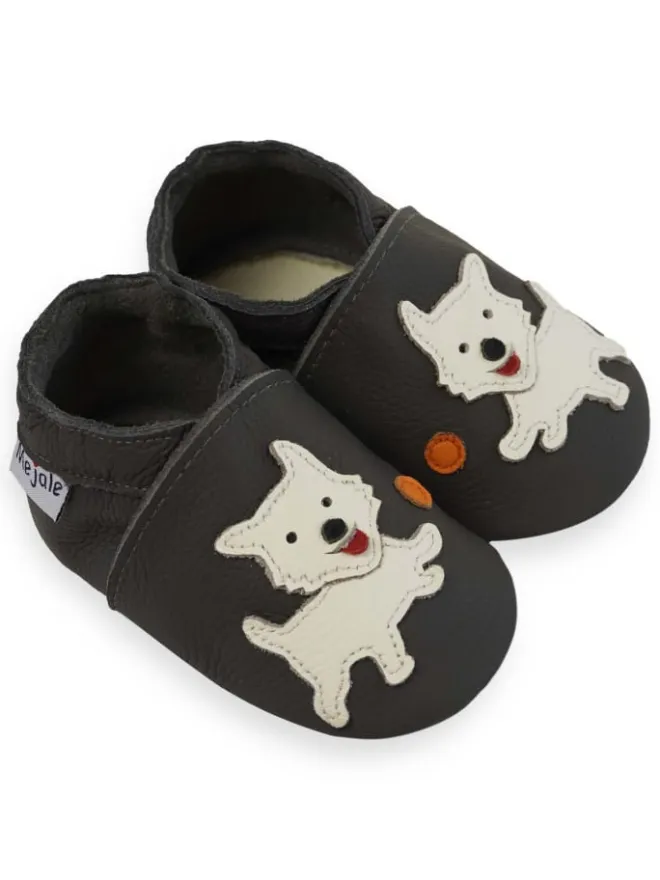 Schwarze Babyschuhe aus Leder für Kleinkinder, rutschfeste Sohlen - Welpenmuster>Mejale Sale