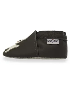 Schwarze Babyschuhe aus Leder für Kleinkinder, rutschfeste Sohlen - Welpenmuster><noscript><img width=