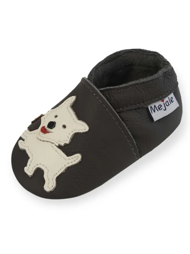 Schwarze Babyschuhe aus Leder für Kleinkinder, rutschfeste Sohlen - Welpenmuster>Mejale Sale