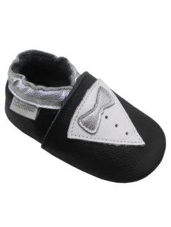 Schwarze Leder Krabbelschuhe für Babys mit rutschfester Sohle – Schleifen-Muster>Bemesu Online
