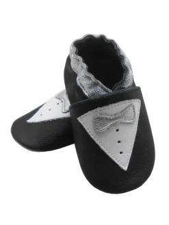 Schwarze Leder Krabbelschuhe für Babys mit rutschfester Sohle – Schleifen-Muster><noscript><img width=