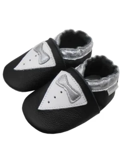 Schwarze Leder Krabbelschuhe für Babys mit rutschfester Sohle – Schleifen-Muster><noscript><img width=