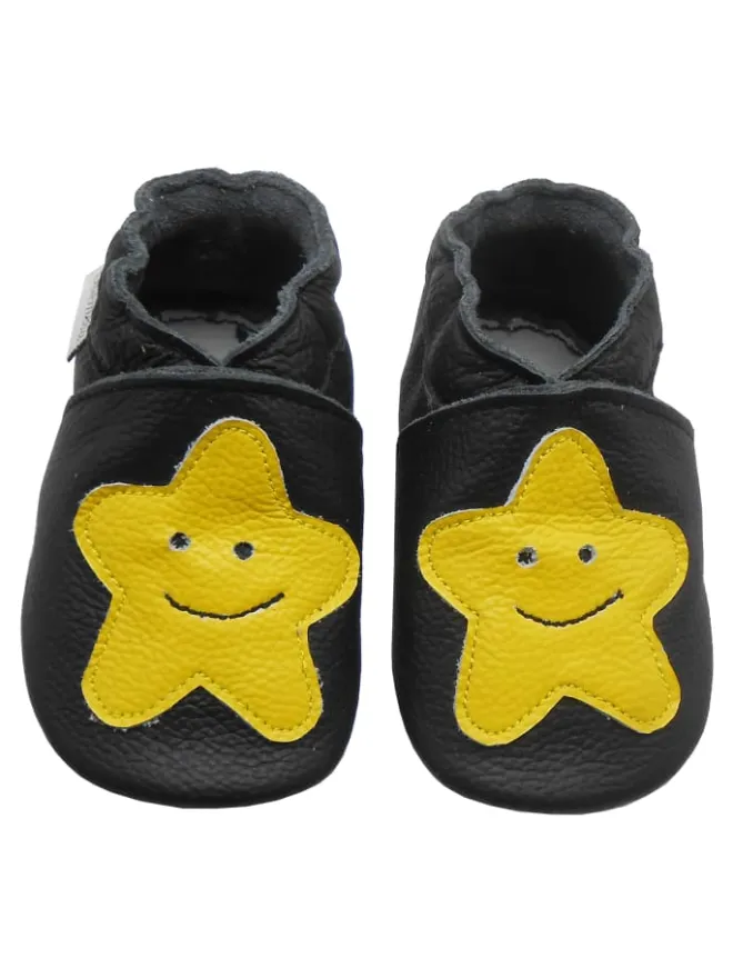 Schwarze Leder Krabbelschuhe für Babys mit rutschfester Sohle – Schleifen-Muster>Bemesu Online