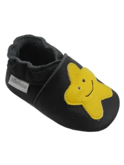 Schwarze Leder Krabbelschuhe für Babys mit rutschfester Sohle – Schleifen-Muster>Bemesu Online