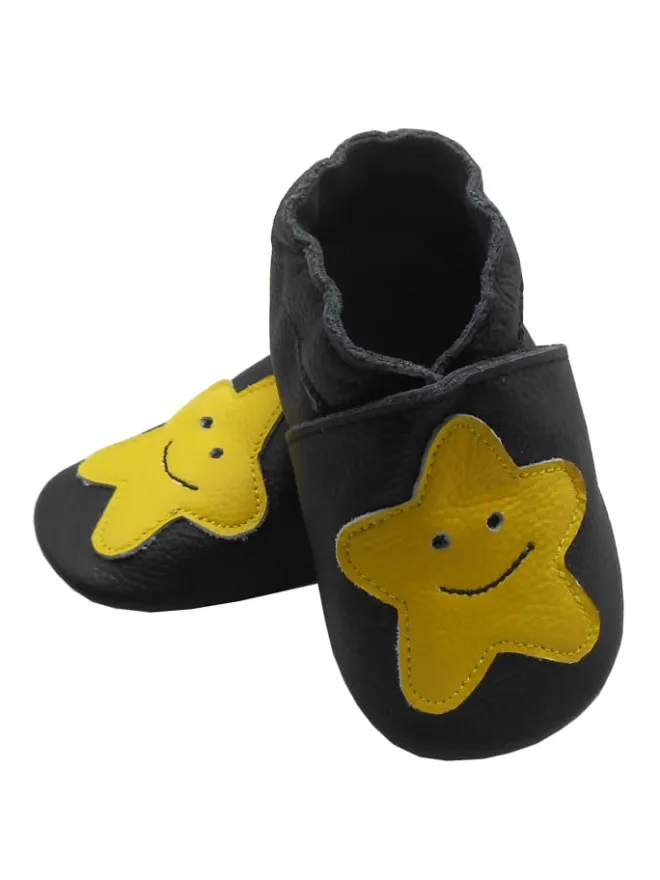 Schwarze Leder Krabbelschuhe für Babys mit rutschfester Sohle – Schleifen-Muster>Bemesu Online