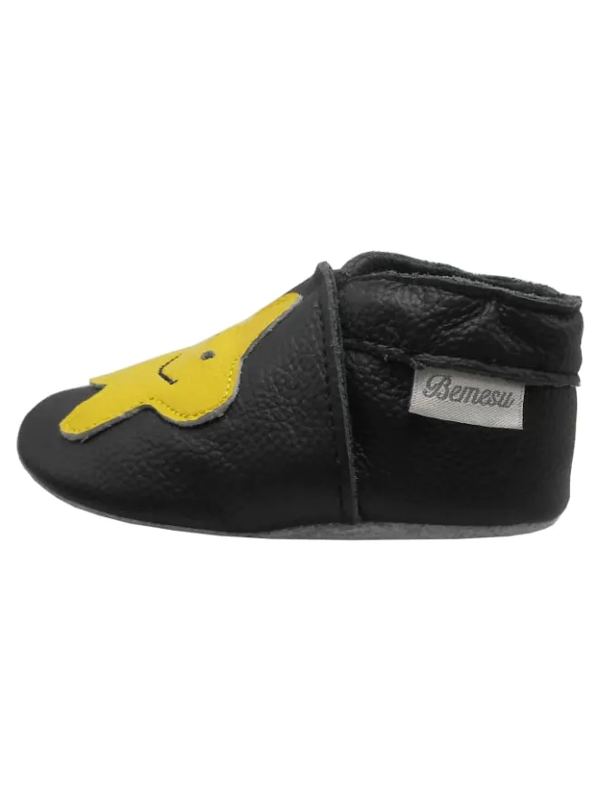 Schwarze Leder Krabbelschuhe für Babys mit rutschfester Sohle – Schleifen-Muster>Bemesu Online