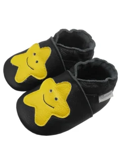 Schwarze Leder Krabbelschuhe für Babys mit rutschfester Sohle – Schleifen-Muster><noscript><img width=