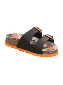 superfit Halbschuhe|Clogs & Pantoletten·Pantoletten^Tieffußbett Pantolette FUSSBETTPANTOFFEL in Schwarz/Orange