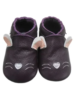Mejale Krabbelschuhe^Tiefviolette Baby-Leder-Laufanfänger mit rutschfester Sohle – Kaninchen-Design