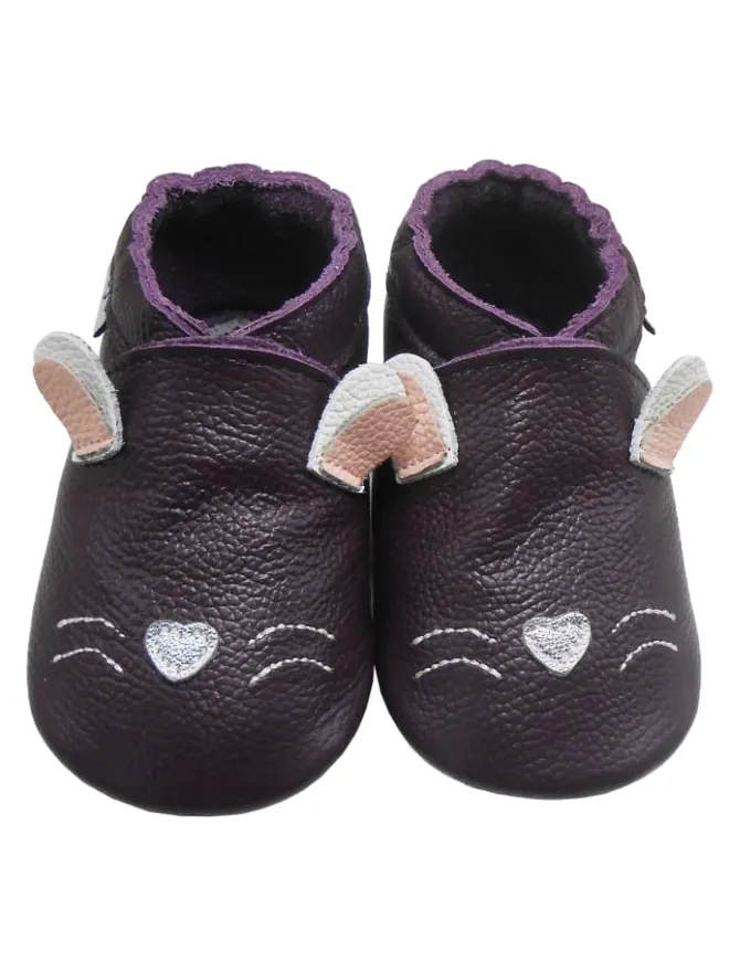 Mejale Krabbelschuhe^Tiefviolette Baby-Leder-Laufanfänger mit rutschfester Sohle – Kaninchen-Design