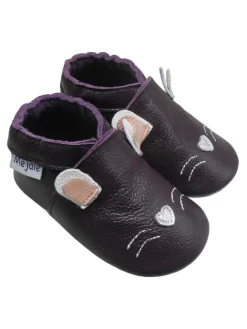 Mejale Krabbelschuhe^Tiefviolette Baby-Leder-Laufanfänger mit rutschfester Sohle – Kaninchen-Design