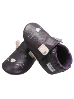Mejale Krabbelschuhe^Tiefviolette Baby-Leder-Laufanfänger mit rutschfester Sohle – Kaninchen-Design