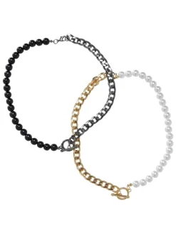 Urban Classics Schuhpflege Und Mehr|Schuhpflege Und Mehr^Unisex Half Pearl Exchangable Necklace 2-Pack in gold/gunmetal
