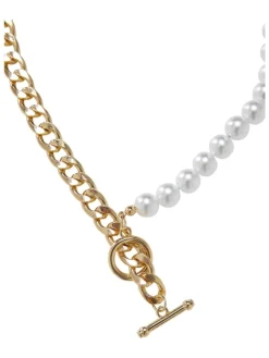 Urban Classics Schuhpflege Und Mehr|Schuhpflege Und Mehr^Unisex Half Pearl Exchangable Necklace 2-Pack in gold/gunmetal