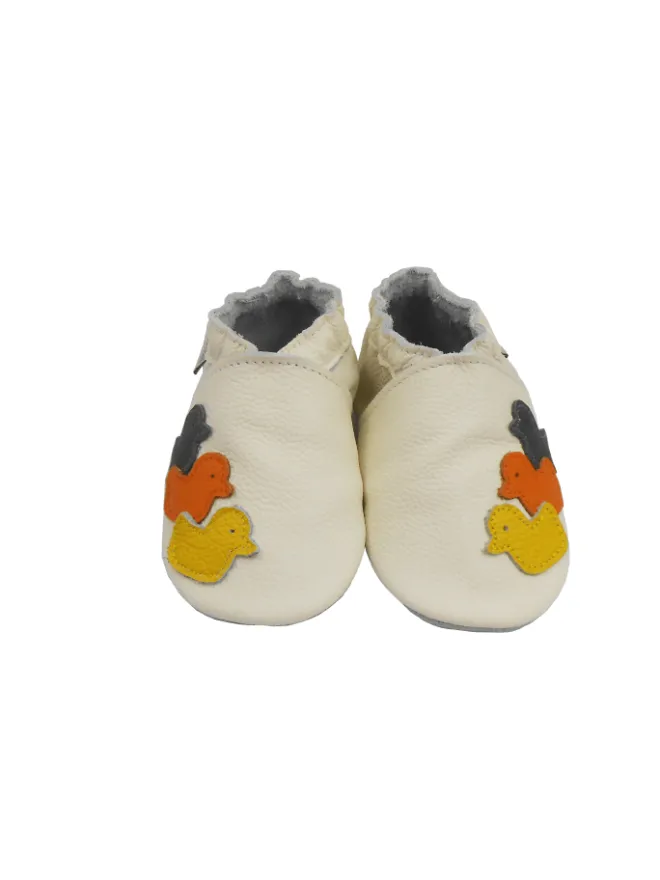 Bemesu Krabbelschuhe^Weiße Baby-Leder-Laufschuhe, komfortabel mit rutschfester Sohle - Entenmuster